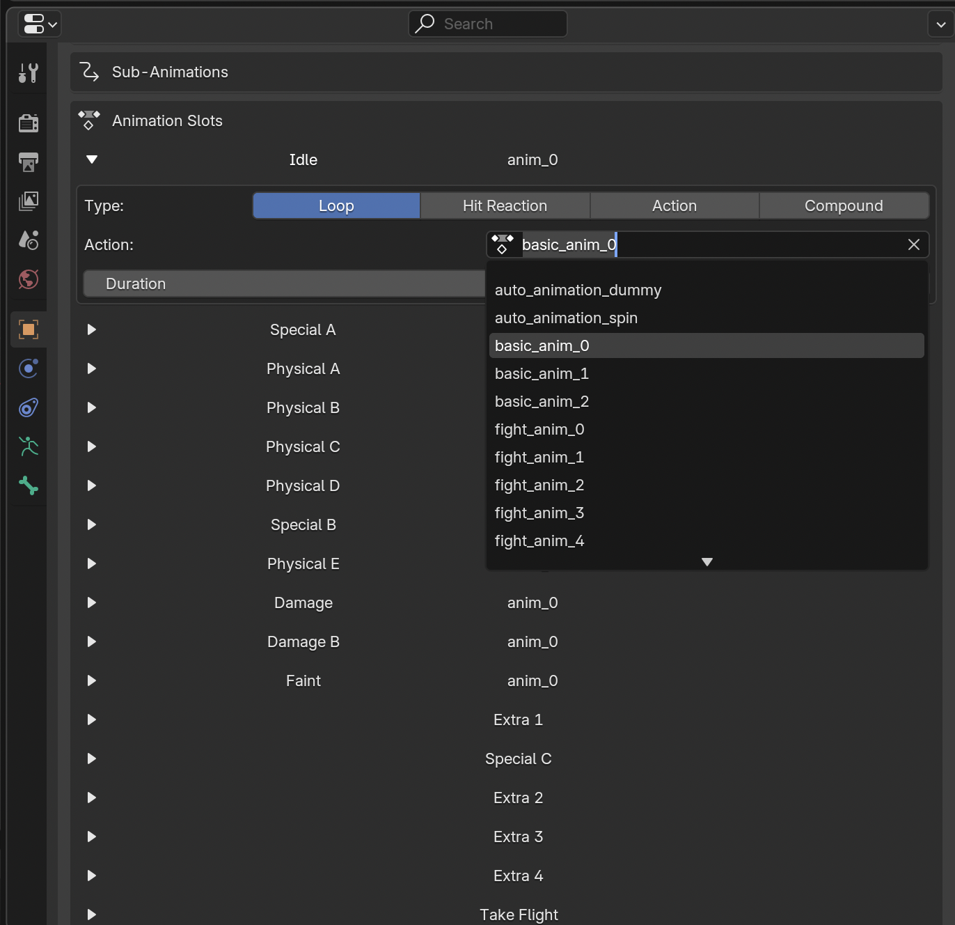 Action assignment dropdown in PKX panel