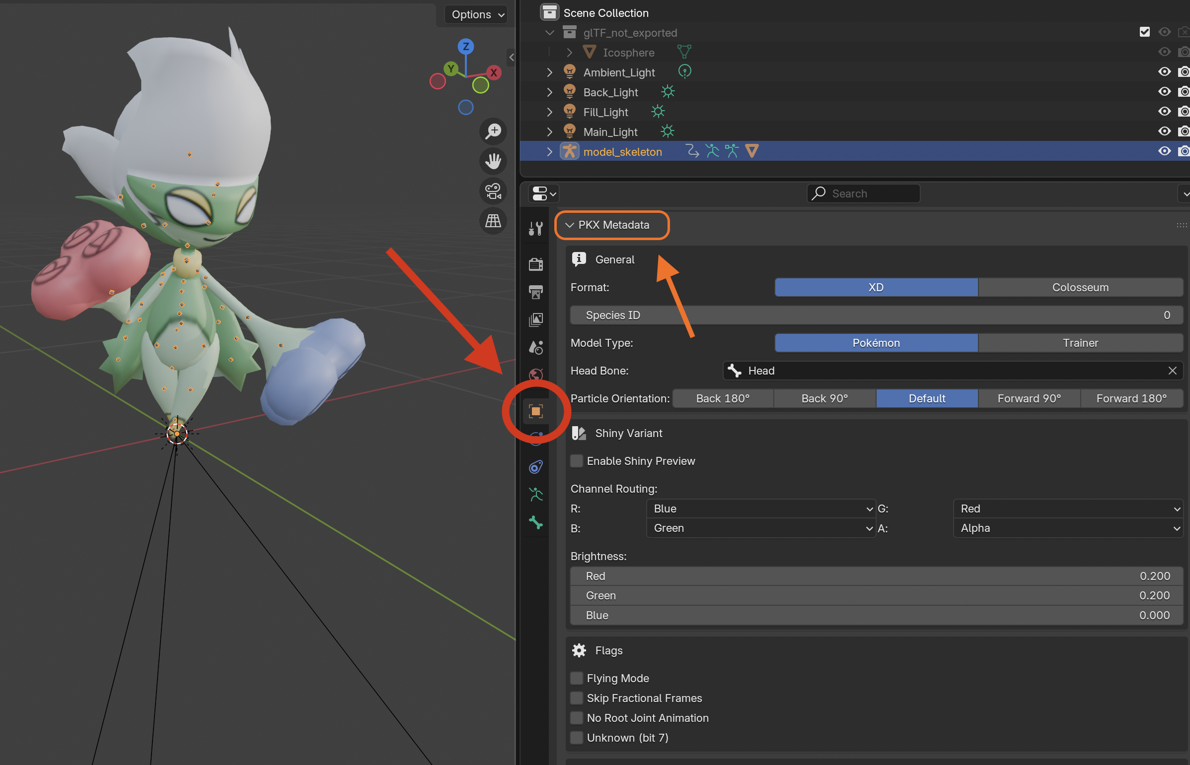 PKX Metadata panel on armature