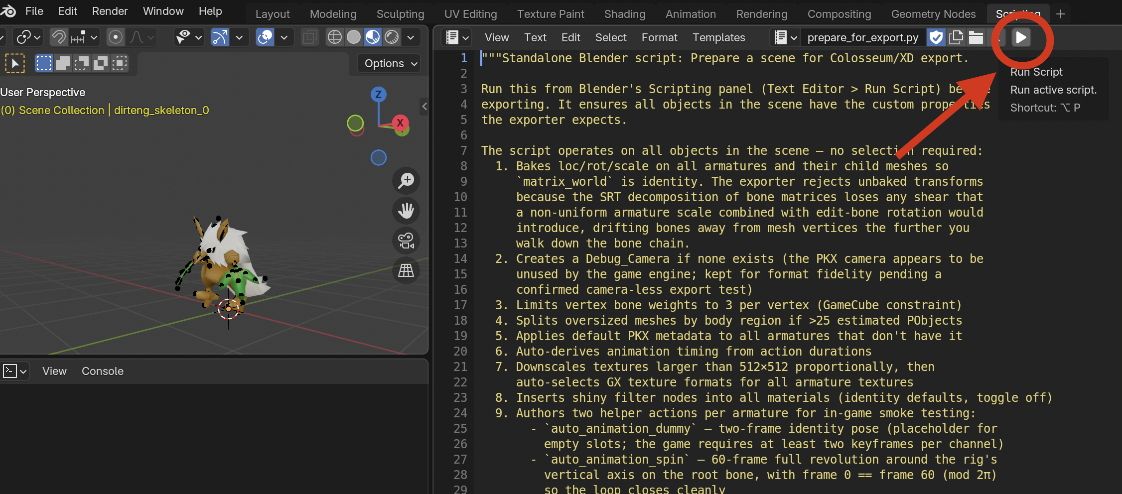 Run Script button highlighted