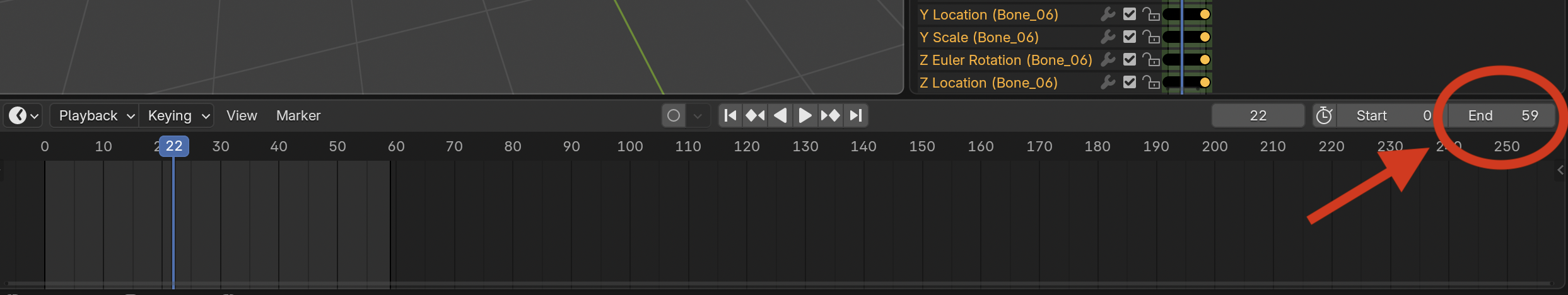 Timeline end frame field