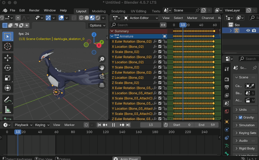 Imported model playing an animation in Blender