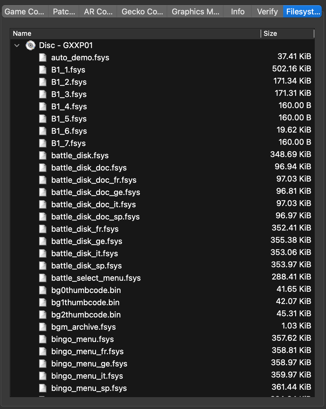Filesystem tab in Properties