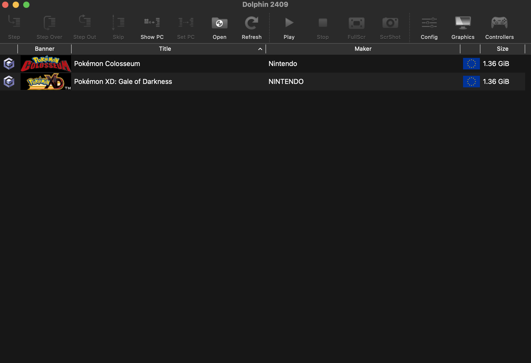Dolphin main game list with Pokemon XD
