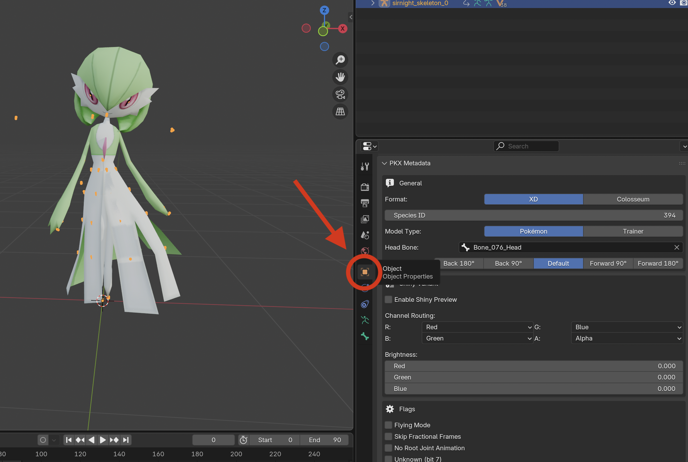 Object Properties tab icon highlighted