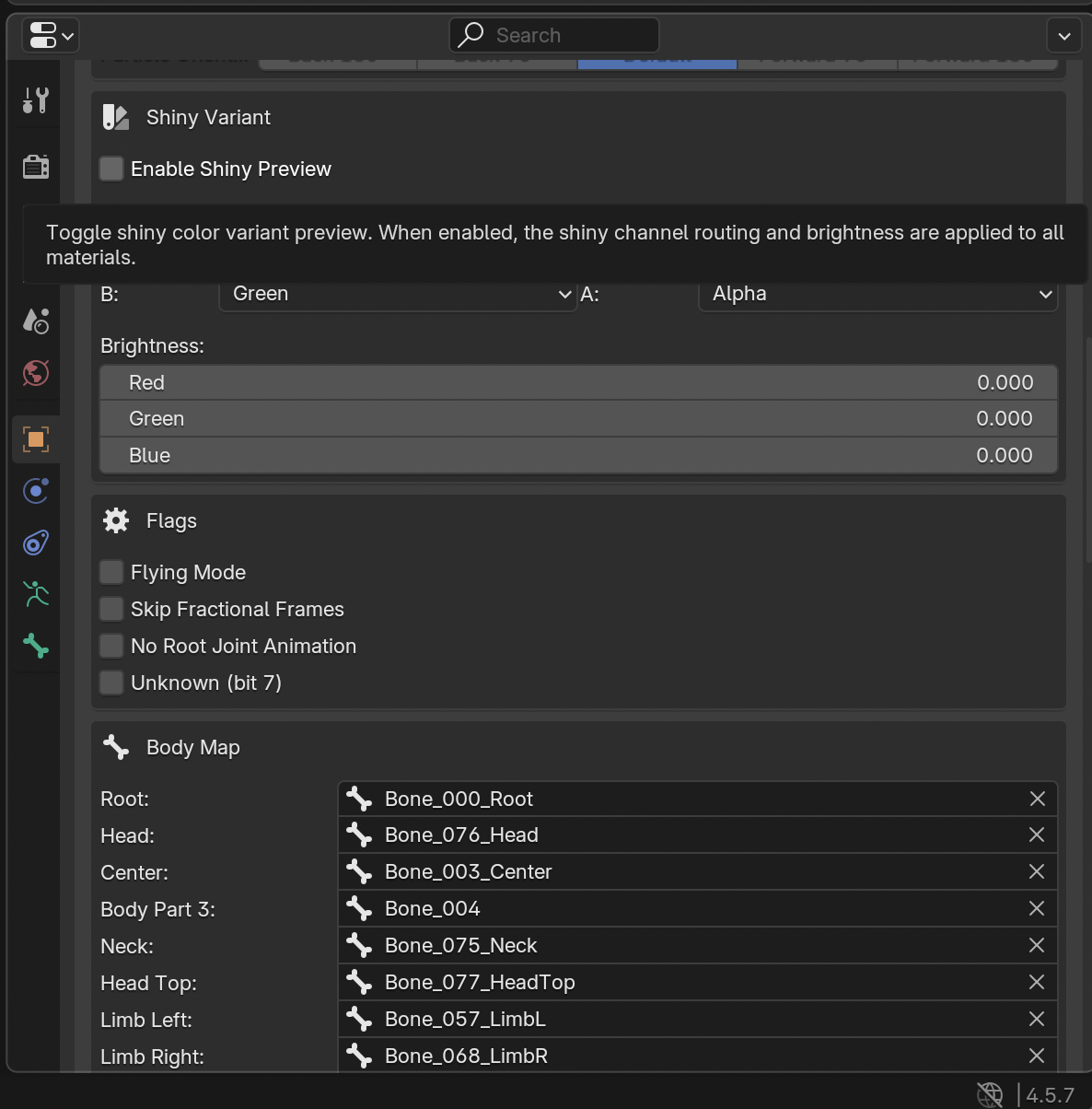 Shiny Variant panel expanded