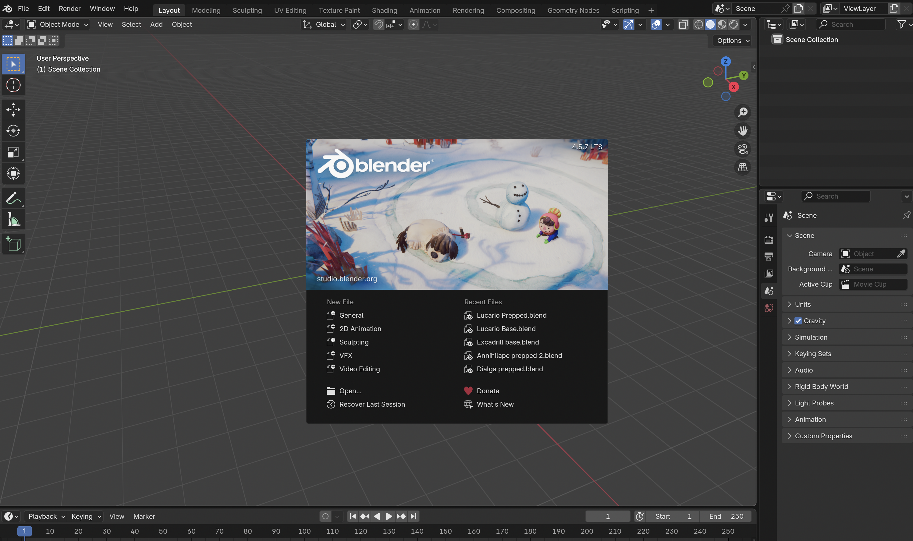 Blender first launch screen