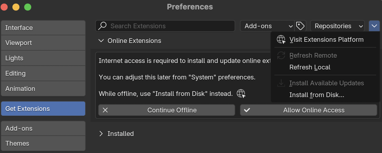 Install from Disk menu