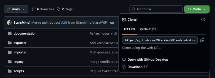 GitHub Code button with Download ZIP option